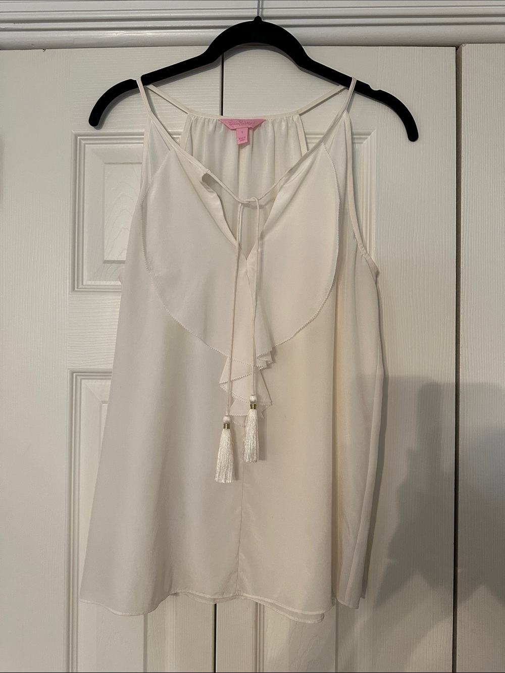 Lilly Pulitzer white Tassel-Front Spaghetti Strap Tank